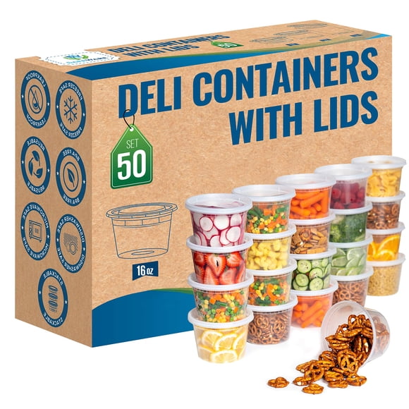 Contenedores de comida SafeWare Deli Plastic herméticos, 50 juegos, 480 ml