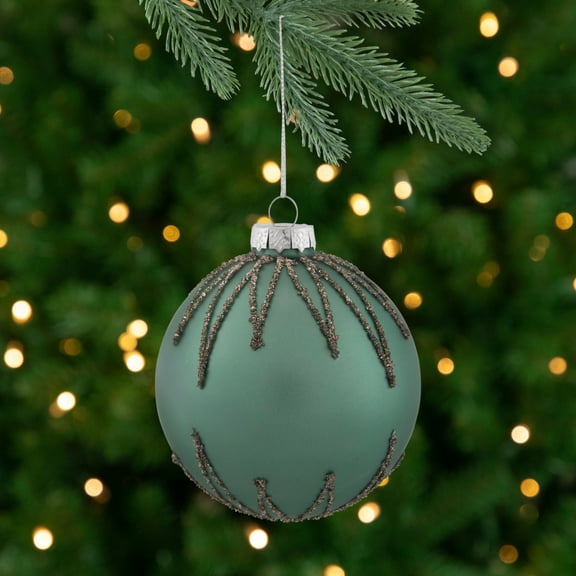 Northlight Green Starburst Glitter Matte Glass Christmas Ball Ornament, 4"
