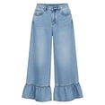 thumbnail image 4 of QQZ Wide Leg Ruffle Hem Jeans For Women, Plus‑Size Button‑Zip Denim Pants, Classic Pocket Loose Trousers, Trendy Relaxed Fit Jeans For Home Office Casual Weekend Activities, 4 of 7