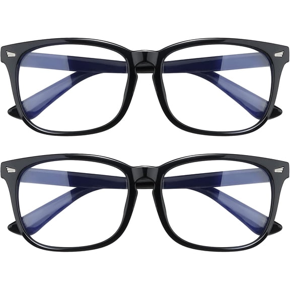 Fashion Square Blue Light Blocking Glasses - 2 Pack, Women's & Men's, Clear Computer & Gaming Glasses