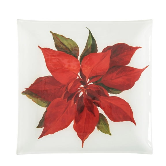 Gallerie II Poinsettia Christmas Slump Glass Platter Red