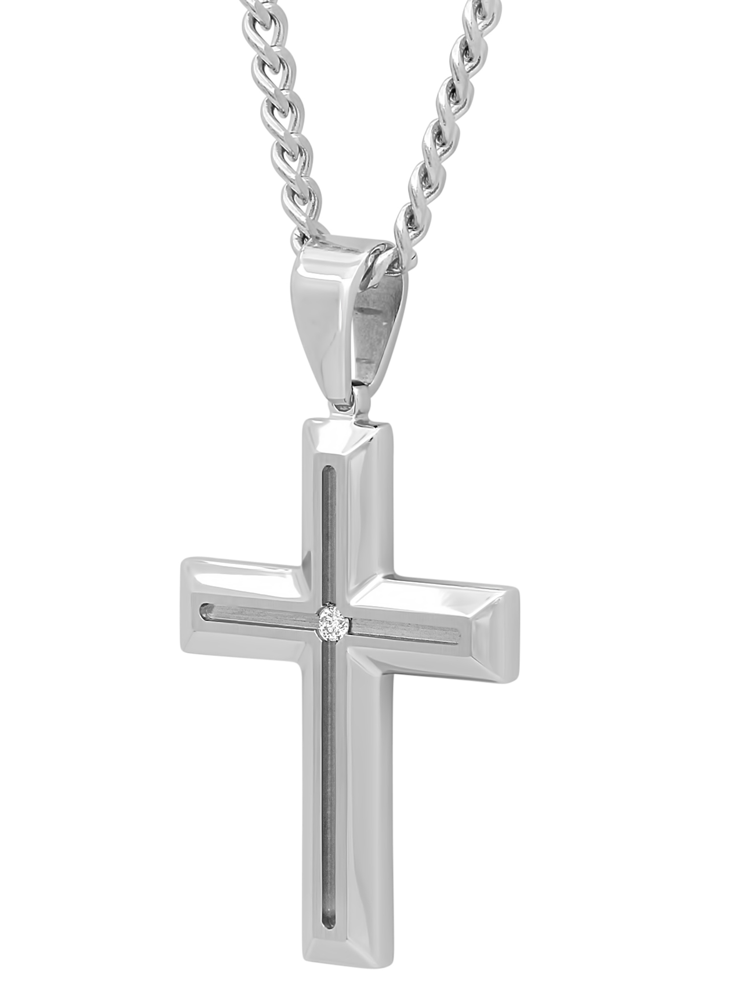 Stainless Steel Silver Cubic Zirconia Small Cross Pendant - Unisex P53