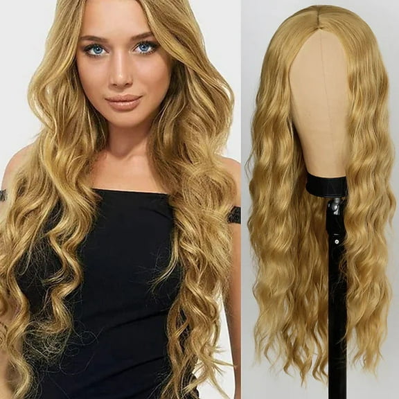 Nvzi-c Wavy Wig No Bangs Middle Parted Cosplay Hair for Daily Party(28in，A36)