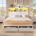 thumbnail image 6 of Mabor Farmhouse Queen Bed Frame with Bookcase Headboard & 6 Drawers, Rustic Wooden Bed Frame Queen Size with Charging Station and LED Lights, Bed with Metal Slats Support,No Box Spring Needed,White, 6 of 6