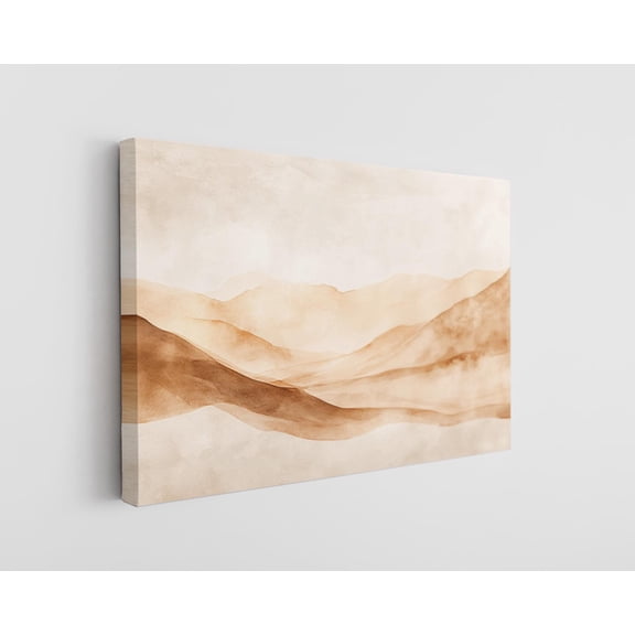 Tranquil Beige Mountain Landscape Canvas Wall Art - Minimalist Watercolor Nature Decor - High-Quality Earthy Tones Artwork - Handcrafted Calming Home Accent