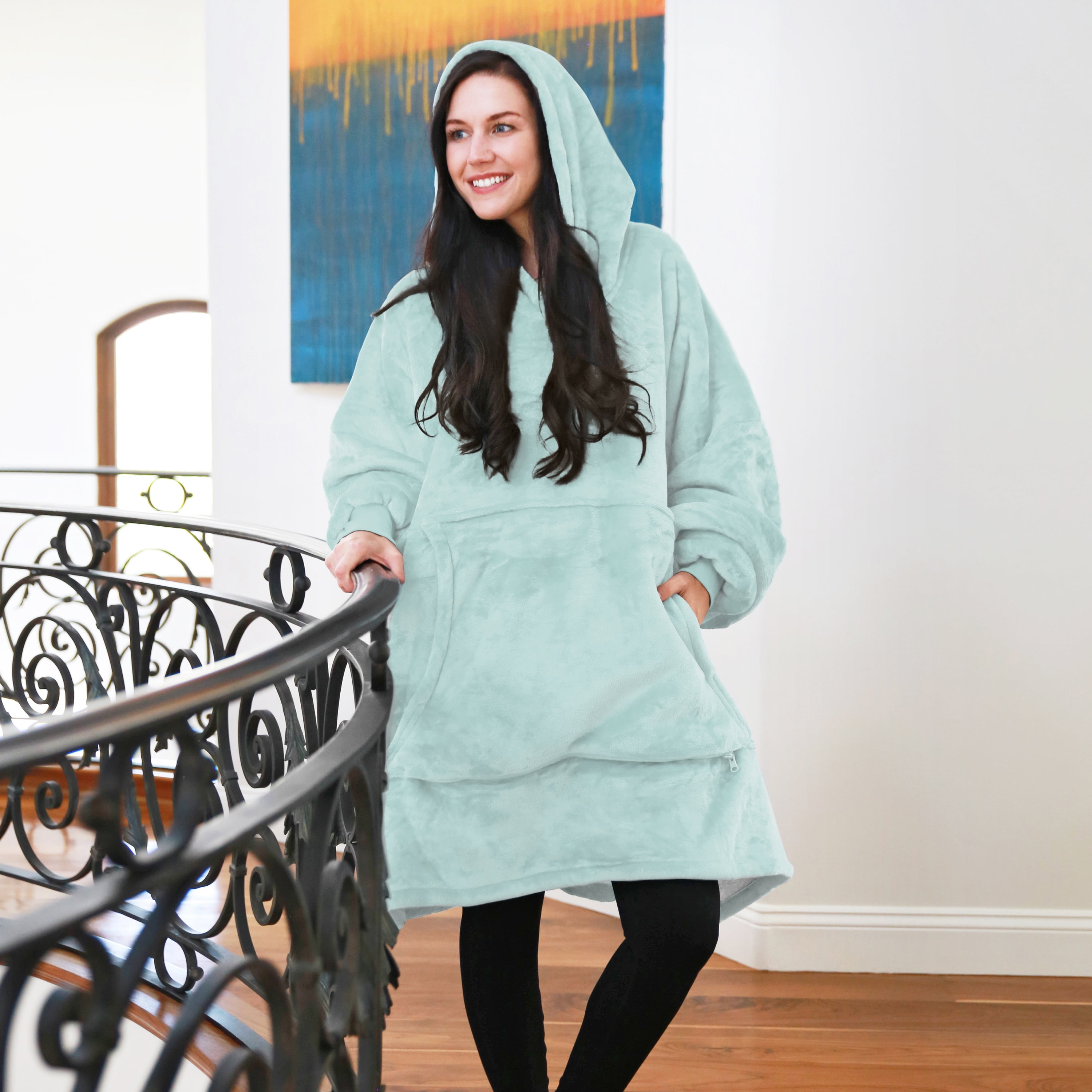 Oversized Hoodie Sweatshirt, Wearable Sherpa Blanket Pullover, Soft Warm Comfortable Portable Travel Sweater Pillow for Adults Men Women, Gift for Her