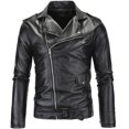 thumbnail image 4 of Chaqueta de cuero con cremallera oblicua y solapa informal ajustada para motocicleta para hombre, 4 of 6