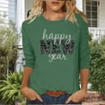 thumbnail image 4 of Stamzod Women's Happy New Year Shirts Loose Casual New Year Eve Holiday T-Shirt Round Neck 3/4 Length Sleeve Womens Tops Army Green S, 4 of 6