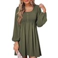thumbnail image 1 of Robes Décontractées pour Femmes, Robe Mini à Manches Longues, Col Rond, Boutonnée, Taille Ajustée, Verte m, 1 of 8