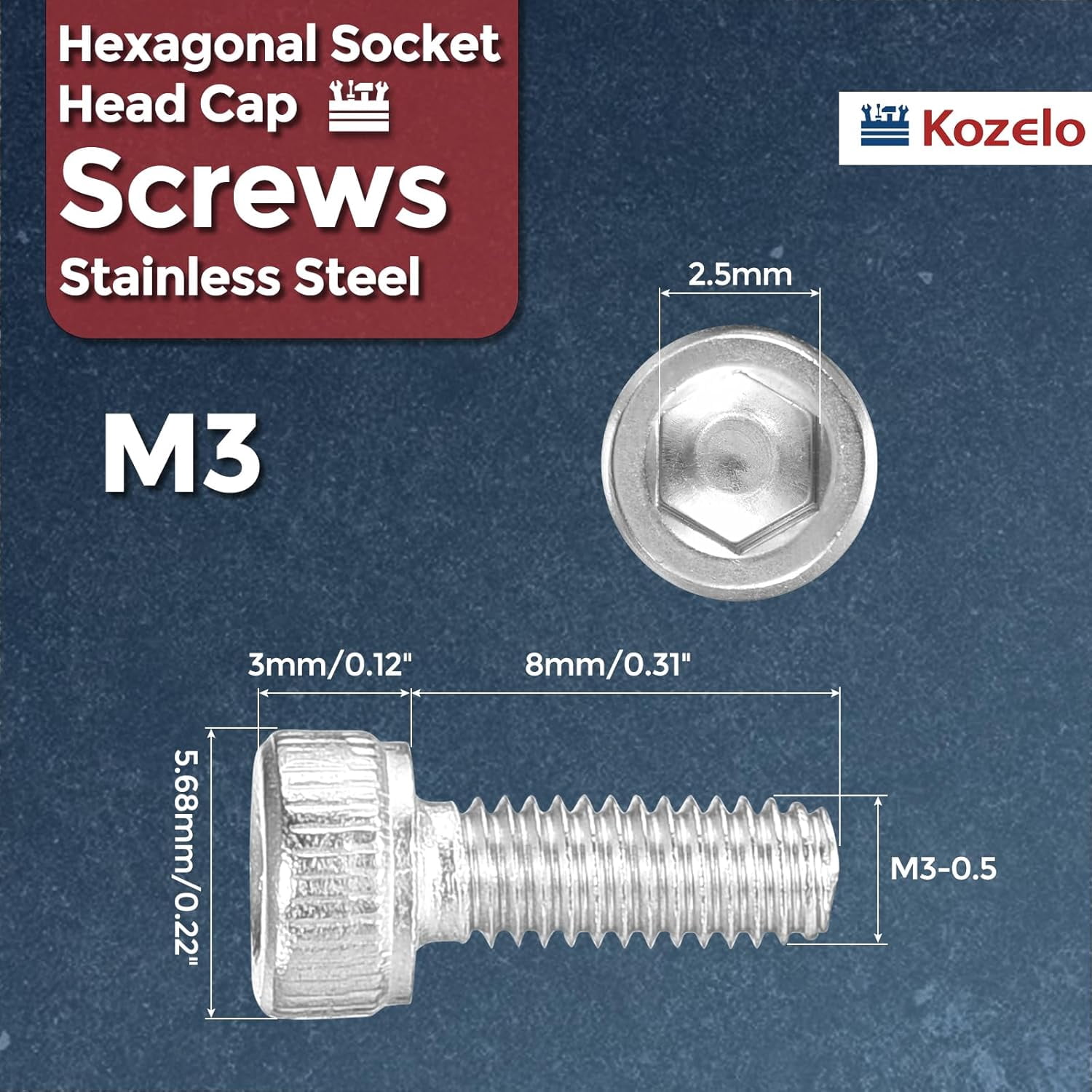 M3-0.5 X 8mm Flat Head Socket Cap Screws – 100-Pack, 304 Stainless Steel, Full Thread Countersunk Bolts, Hex Drive