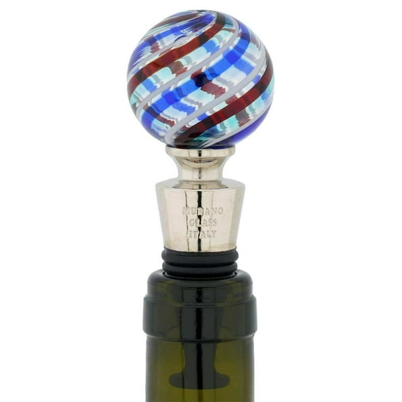 GlassOfVenice Murano Glass Bottle Stopper - Blue and Red