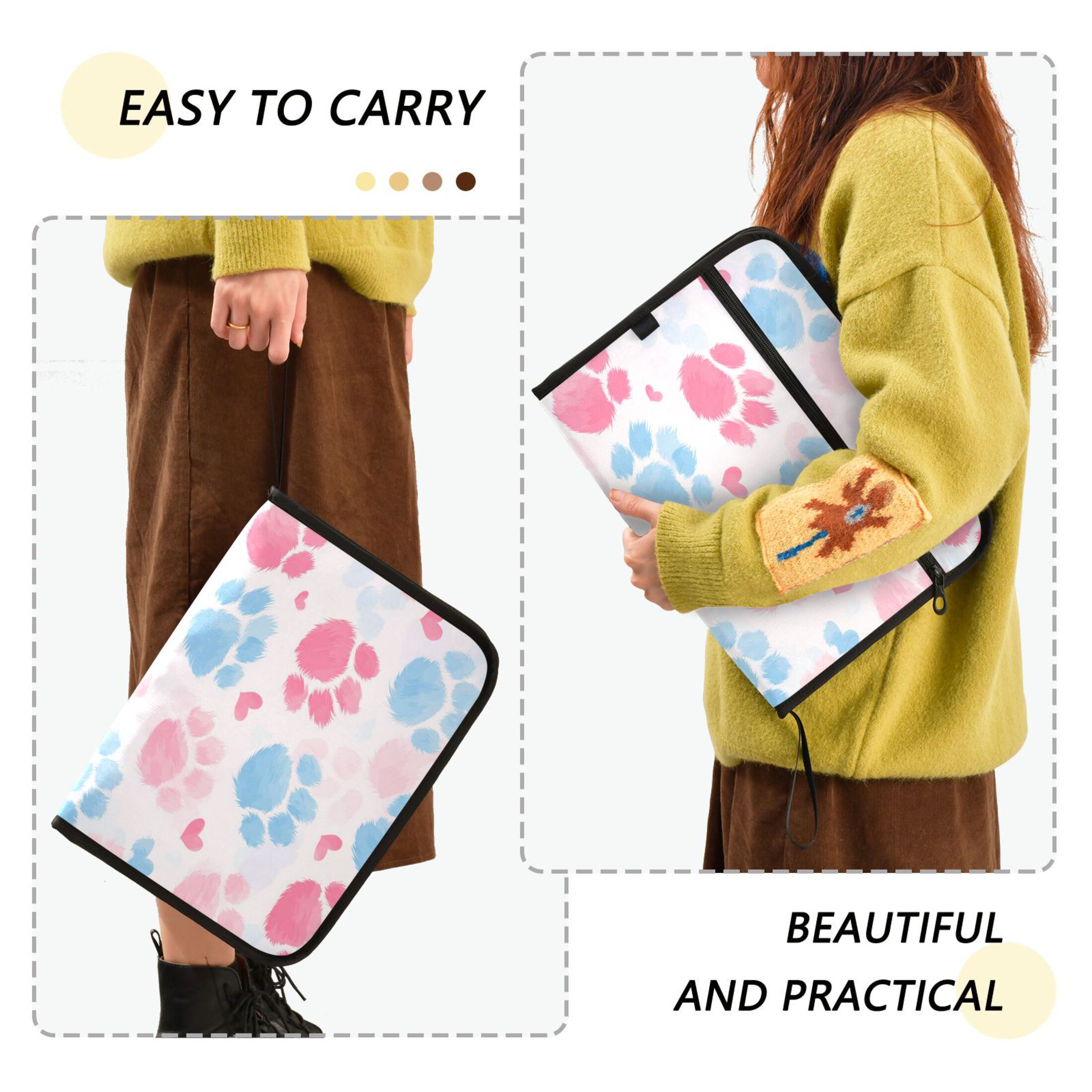 Folder Waterproof A4 Size File Folder Home Work Office Categorized Storage File Manager 13 Individual Pockets Plush Dog Paw Print Pattern