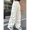 thumbnail image 3 of Happy Cherry Girls Hip Hop Pants Kids Cargo Trousers Baggy Jeans Trousers Loose Streetwear Elastic Waist 11-12 Years White, 3 of 6