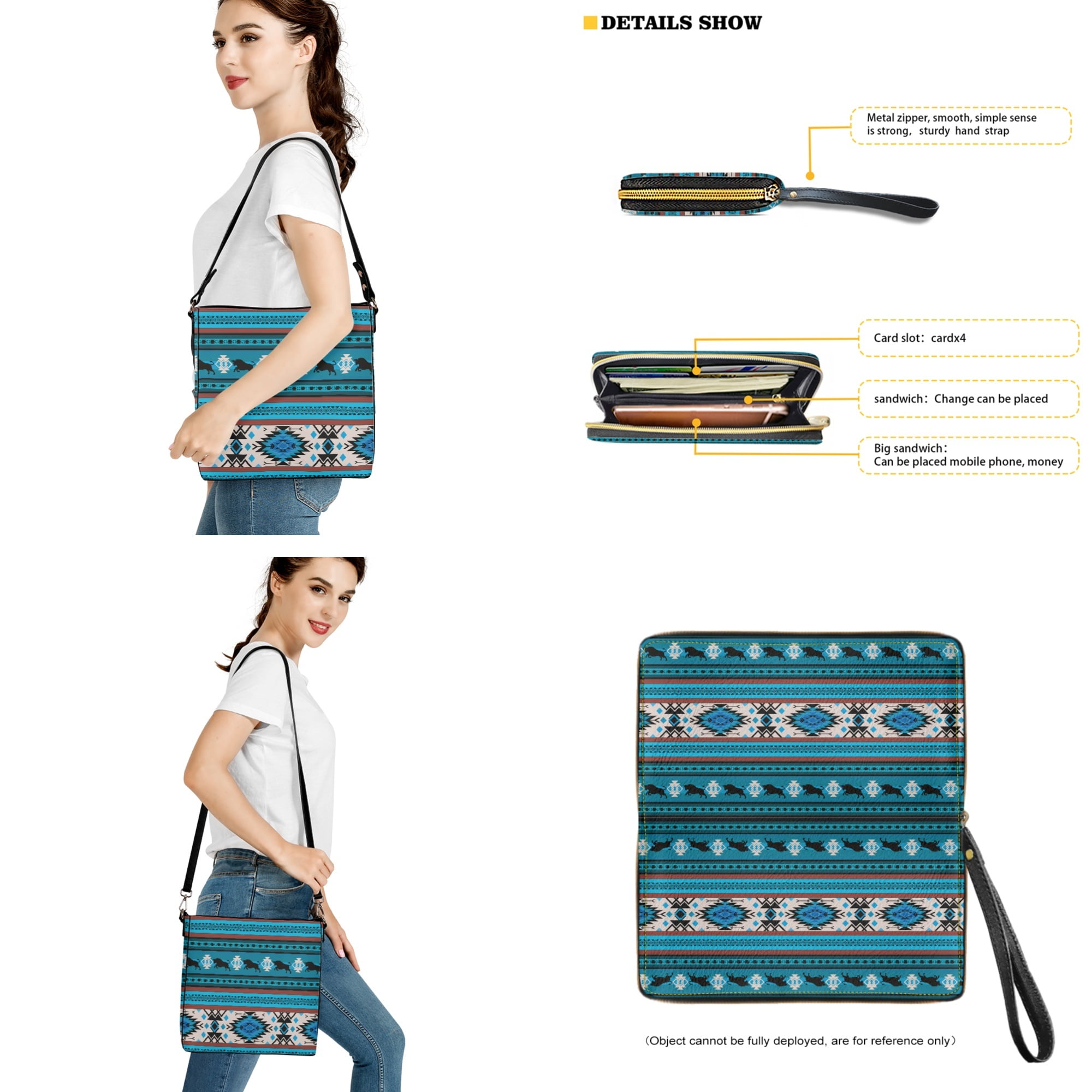 ZUXONGSY Aztec Tribe Bull Print Trendy Bucket Bag Purse and Wallet Set for Women, Lightweight Crossbody Handbag with Leather Wallet for Shopping Working