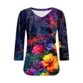 thumbnail image 4 of Ounisa T-Shirts à Manches 3/4 pour Femmes Col en V Manches Raglan Chandail Imprimé Décontracté Tendance Printemps Été Mode Hauts P-2TG, 4 of 6