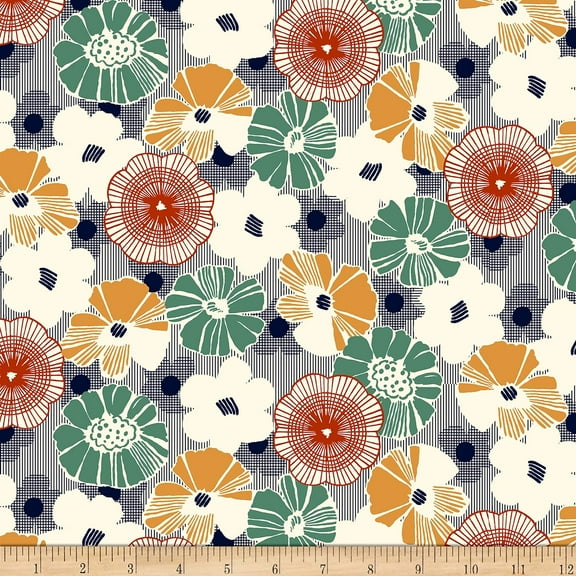 Quilting Treasures Gretta 1930's Floral Quilt Fabric Navy 100% Cotton Fabric sold by the yard