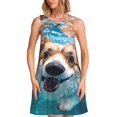 thumbnail image 1 of Daiia Robe Imprimée Corgi de Mer pour Femmes 2025 Tendance Manches Courtes Robes Décontractées Amples Fluides Maxi Robes de Soleil, 1 of 1