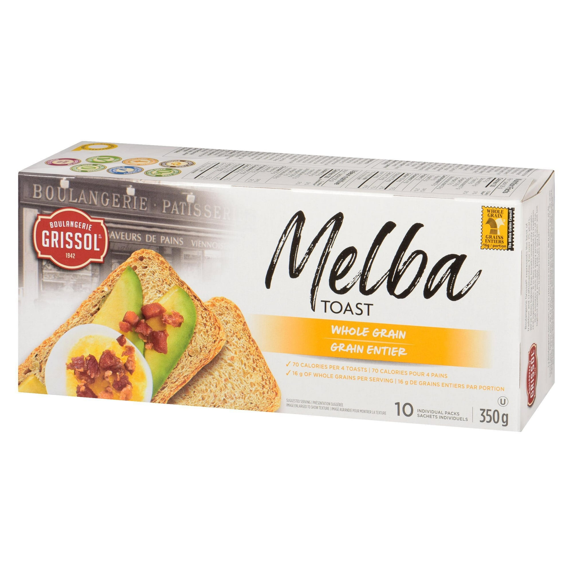 Boulangerie Grissol Melba Toast Whole Grain, Dare, Pack of 10, 350 g