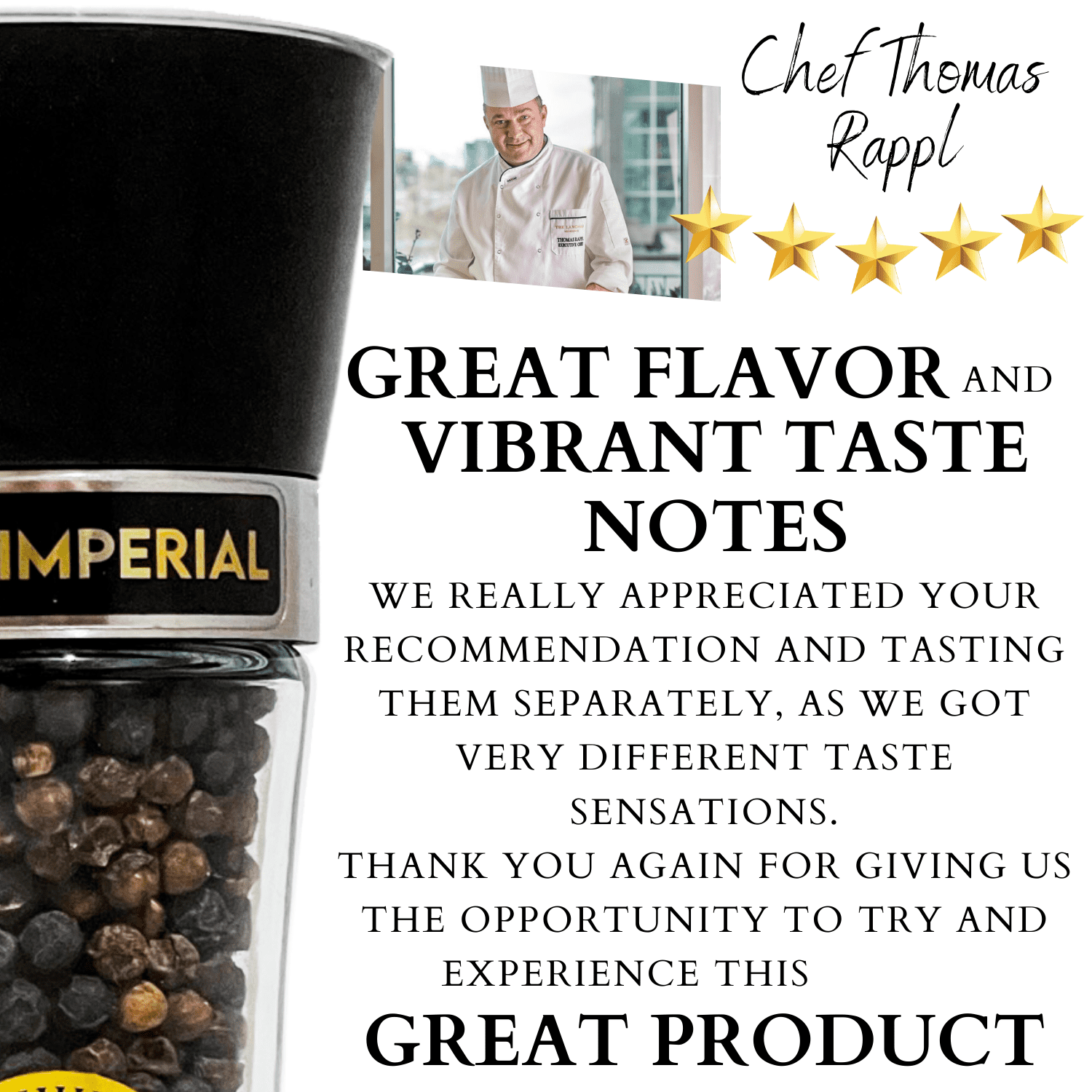 YUPANQUI Refillable Black Pepper Grinder 3.5oz Gourmet Organic Black Peppercorns for Cooking Flavor