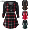 thumbnail image 2 of Camiseta larga holgada para Mujer, camisetas informales a cuadros, Blusa para Mujer, ropa para Mujer, camisetas para Mujer, 2 of 4