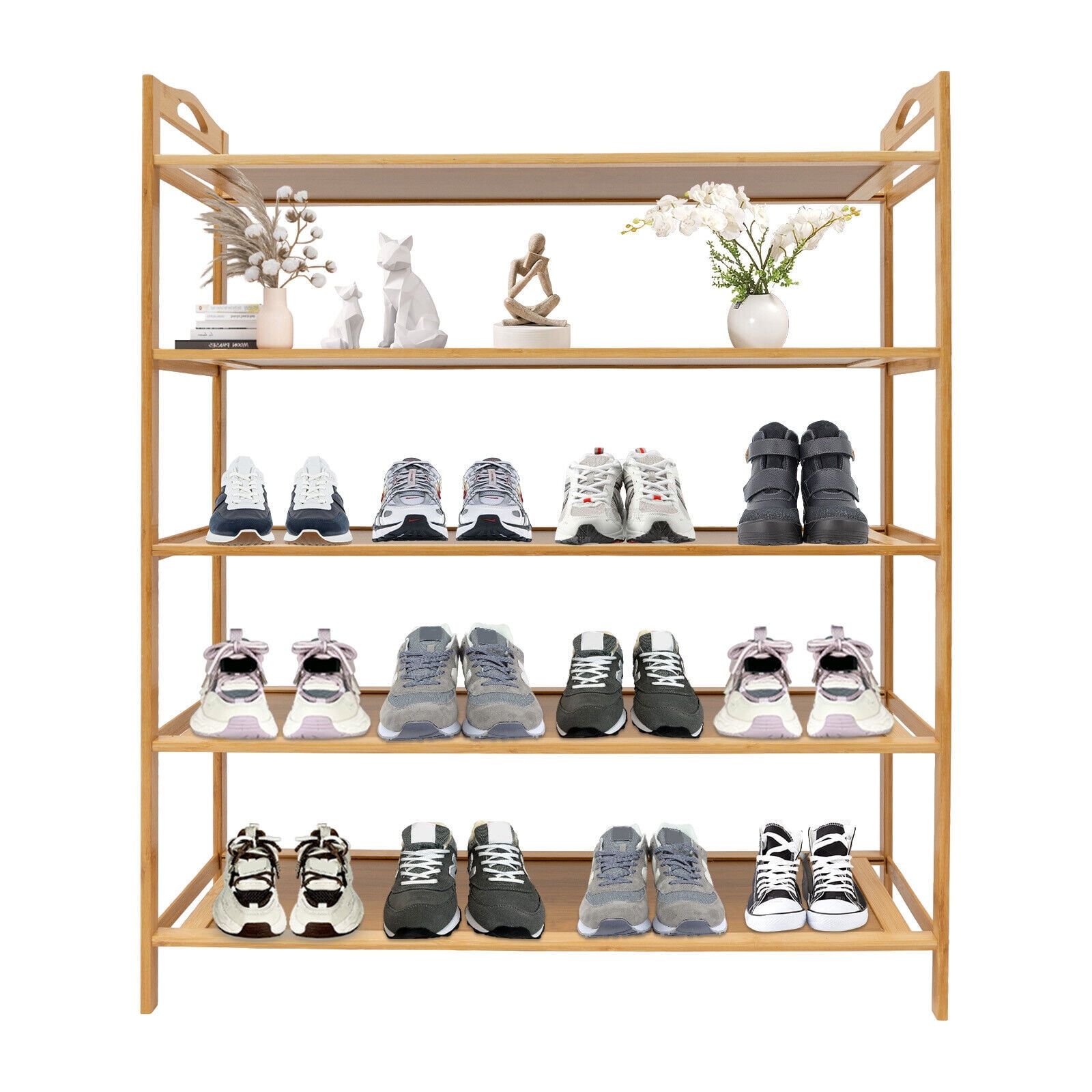 Multi-tier Shoe Storage Rack, Dark Brown Color Free Standing Shoes Shelf Organizer, 5-tier Shoe Rack Bamboo Density Board