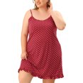 thumbnail image 1 of Women's Plus Size Sleep Dress Adjustable Strap Polka Dots Ruffle Hem Nightgown Burgundy 1X, 1 of 5