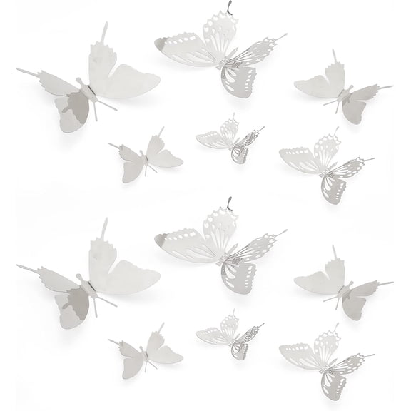 12pcs Butterfly 3D Butterfly Wall Decor Mirror 2 Styles Stainless Steel Butterfly Waterproof Wall Stickers Removable Wall Stickers Decorative Stickers for Living Room Background Walls Silver 1bag