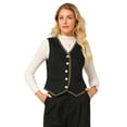 thumbnail image 2 of DARING DIVA Women's Tweed Blazer Vest V Neck Casual Business Waistcoat S Black, 2 of 7