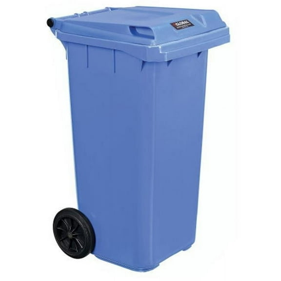 Mobile Trash Container with Lid, 32 gal - Blue