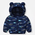 thumbnail image 2 of DJDLJWCJ Unisex Baby Toddler Hooded Puffer Coat with Bear Ear Kids Winter Thick Warm Printed Jacket, Infant Boys Girls Zip Up Outerwear Navy Size 12M, 2 of 5
