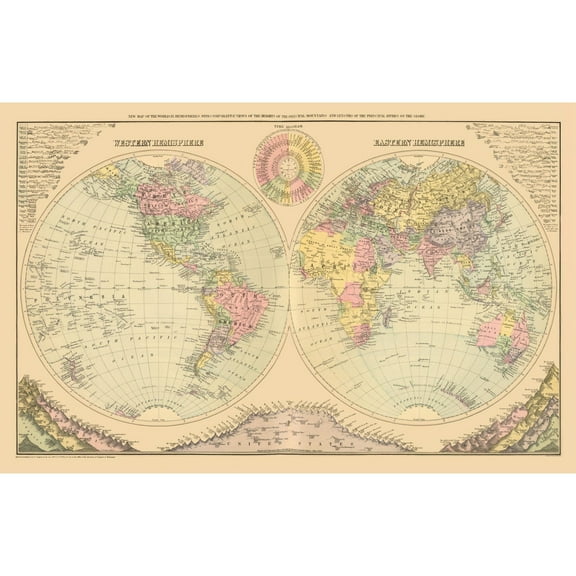 Historic Map - Western Eastern Hemisphere - 1829 - Vintage Wall Art