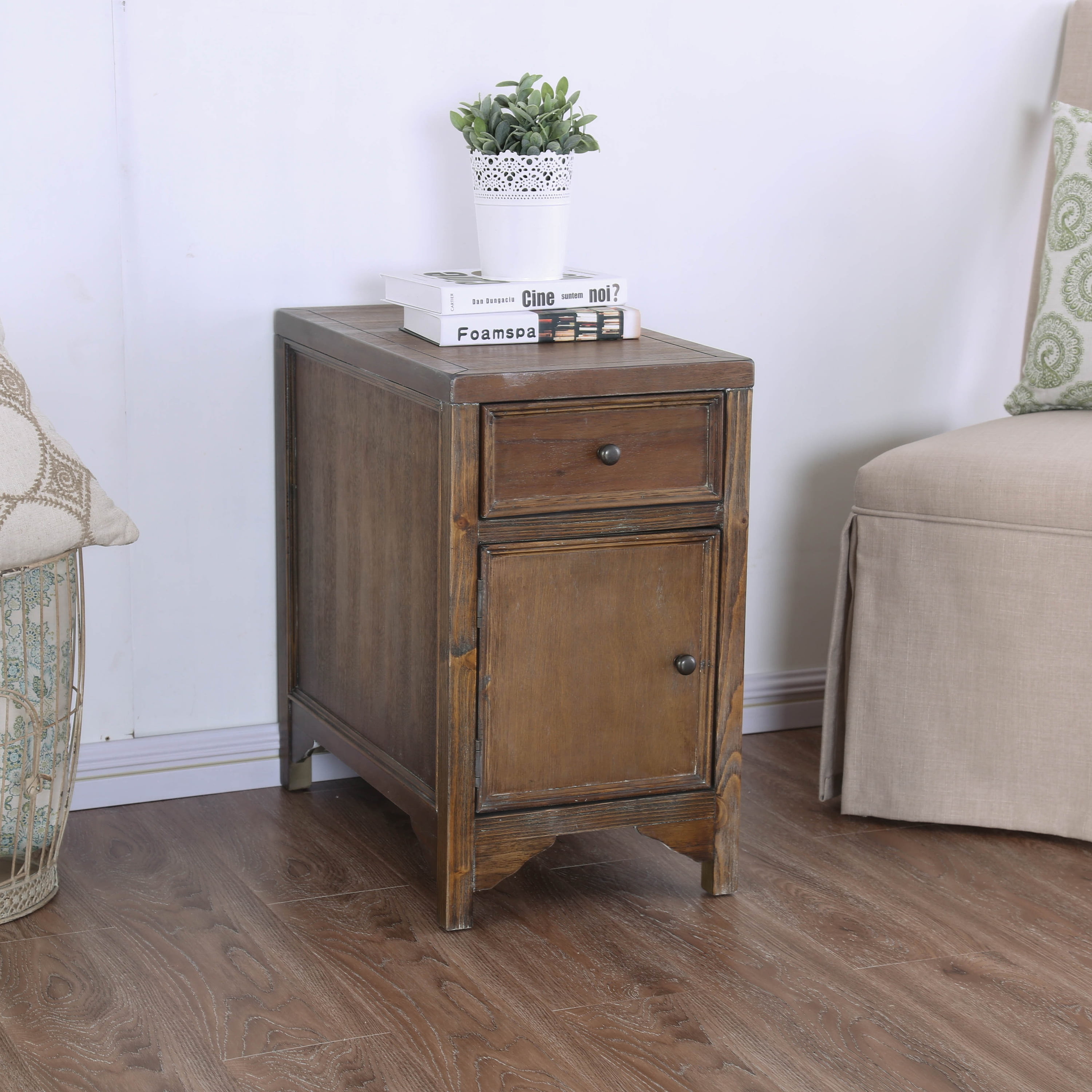 Furniture of America Keller Country Multi-Storage Side Table, Oak