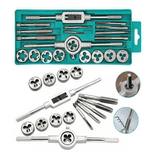 Kit De 20 Machuelos Con Maneral Broca Tipo Matraca Ajustable verde