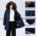 thumbnail image 6 of HVEOO Warm Winter Puffer Coat Fleece LinedWaterproof Long Down Jacket for Women, Navy, 6 of 8