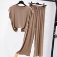 thumbnail image 3 of Joernso 2 Pcs/Set Women Summer Pajamas Comfortable Elastic Waist Solid Color Loose Drawstring Sleeping Wide Leg Short Sleeves Sports T-shirt Pants Set Female Garment, 3 of 8