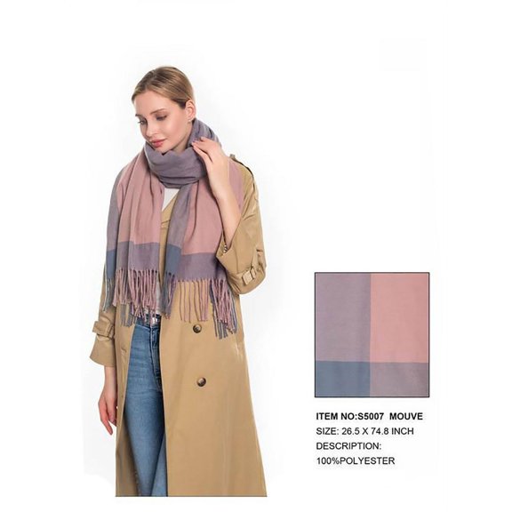 Women's Designer Print Scarf Block Plaid Tassel S5007 Oblong Scarf Muave