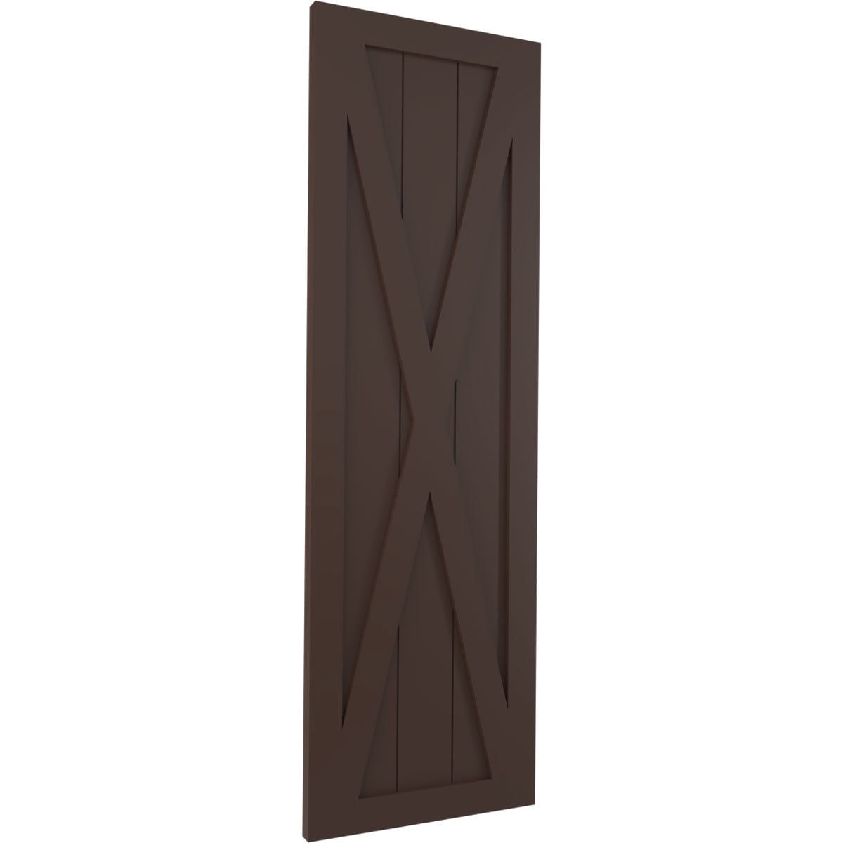15"W x 62"H True Fit PVC Single X-Board Farmhouse Fixed Mount Shutters, Raisin Brown (Per Pair - Hardware Not Included)