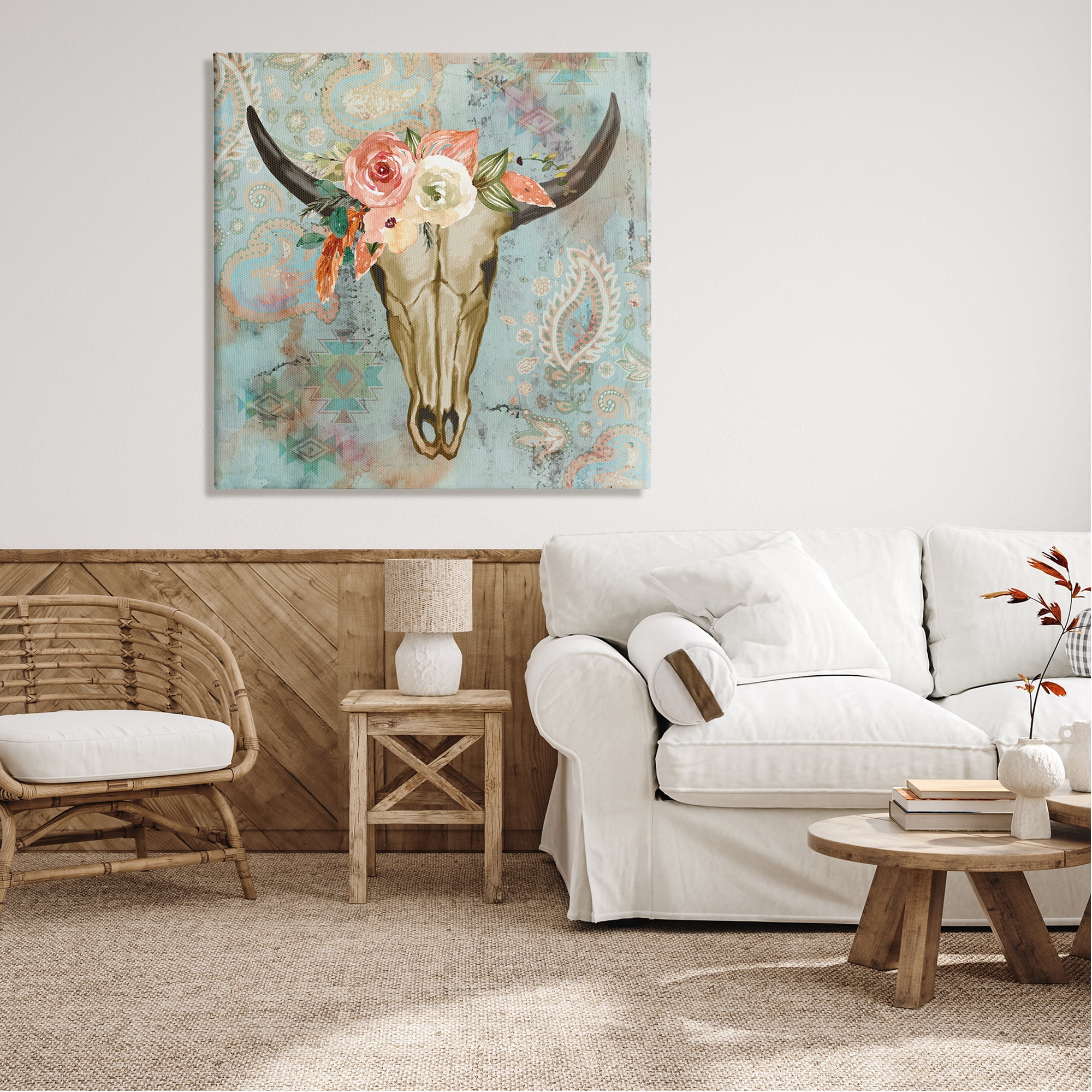 Stupell Southwestern Paisley Animal Skull Animals & Insects Painting Gallery Wrapped Canvas Print Wall Art