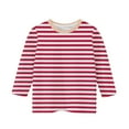thumbnail image 3 of Girl's Color Block 3/4 Sleeve Tops Trendy Striped Graphic Tee Shirts Pullover Casual Loose Fit Crewneck Cute Blouse, 3 of 4