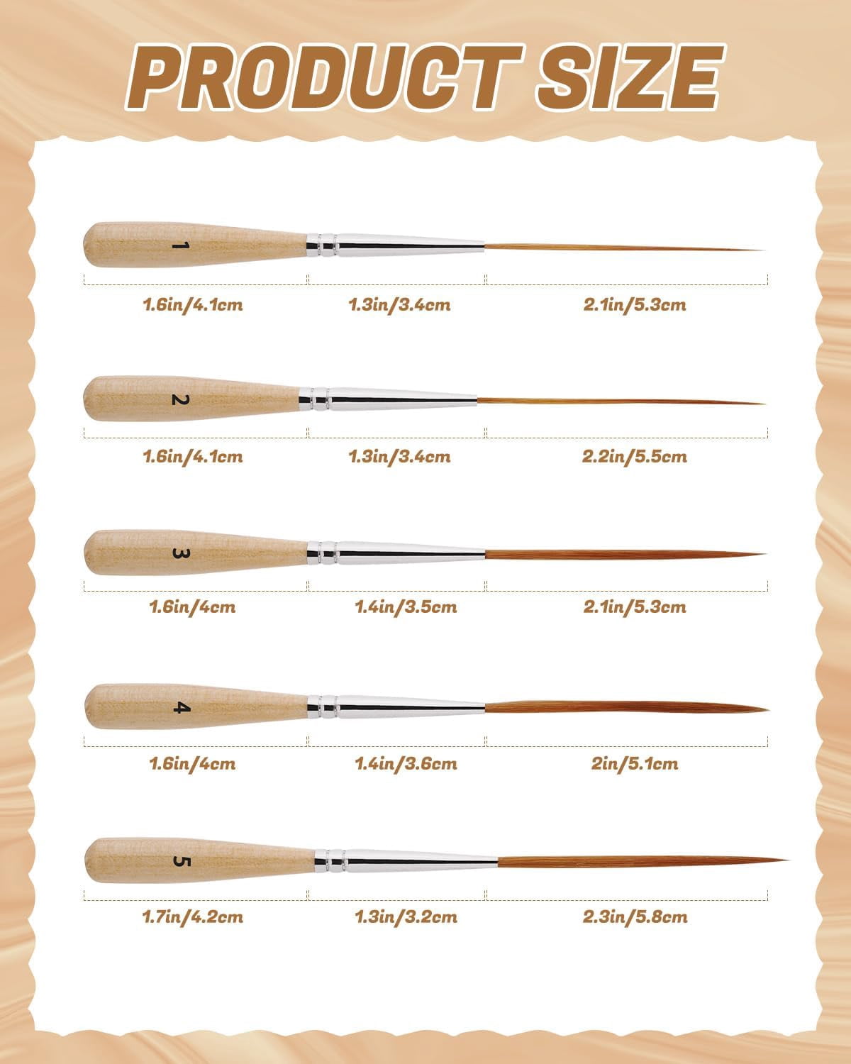 ABPETE Professional Long Liner Brush Set,Extra Fine Detail Brushes for Watercolor, Acrylic, Oil & Ink, Precision Script Liners for Lettering & Scrollwork(5pcs)