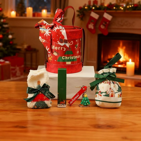 Hometravel Christmas Gift Basket Set, Themed Present Collection with Ribbon and Socks, Holiday Care Package for Adults and Family Members