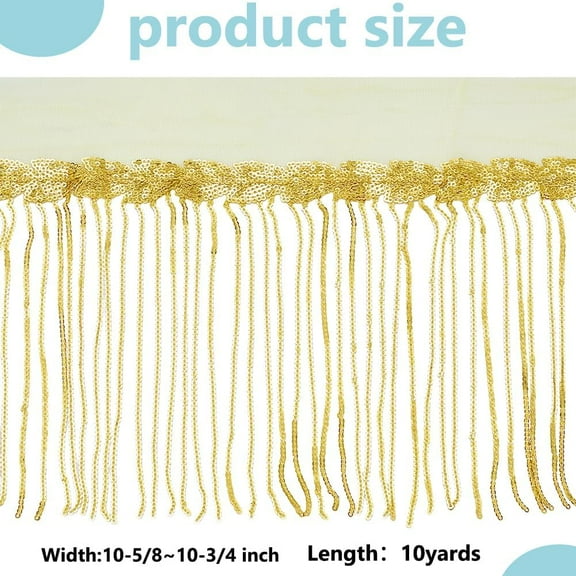 10 yard Polyester Tassel Lace Ribbon Fringe Paillette Lace Trim Macrame Lace Ribbon Yellow 10-5/8~10-3/4 inch(270~273mm)