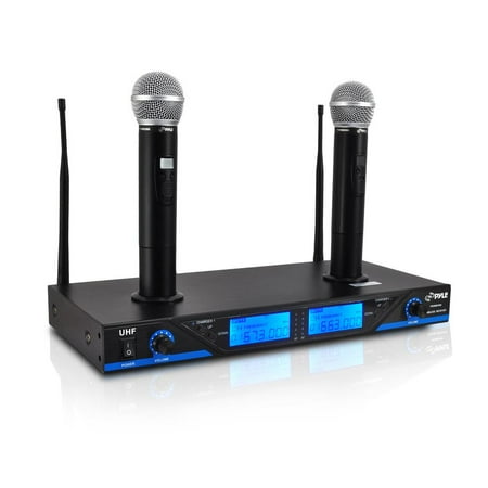 Uhf Cordless Microphone System Pyle PDWM2560 - Premier Series UHF Wireless Microphone System with (2) Handheld Mics, Dual Rechargeable Dock, 16-Channel Selectable Frequency, LCD Display, Rack Mountable ()