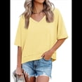 thumbnail image 3 of Camisetas de Verano con Cuello en V para Mujer, Blusas Casuales de Corta, Holgadas y Básicas. Amarillo M, 3 of 9