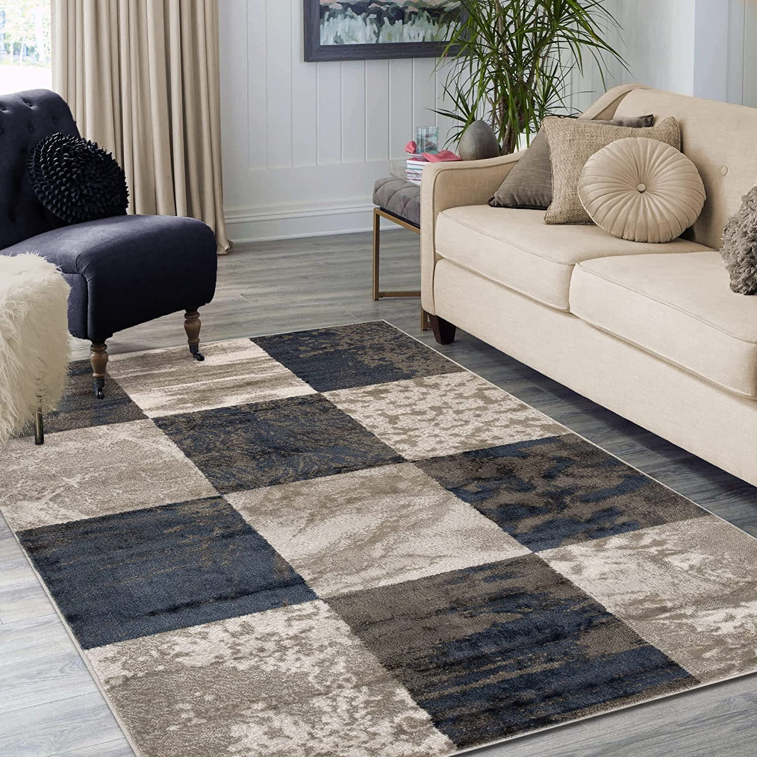 Indoor Large Area Rug Modern Abstract Style with Jute Backing Floor Decor for Office Living Room