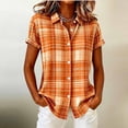 thumbnail image 5 of MLCDZ Plaid Shirts for Women Short Sleeve Button Down Collared Casual Loose Fit Summer Lightweight Breathable Beach Vacation Blouses, 5 of 6