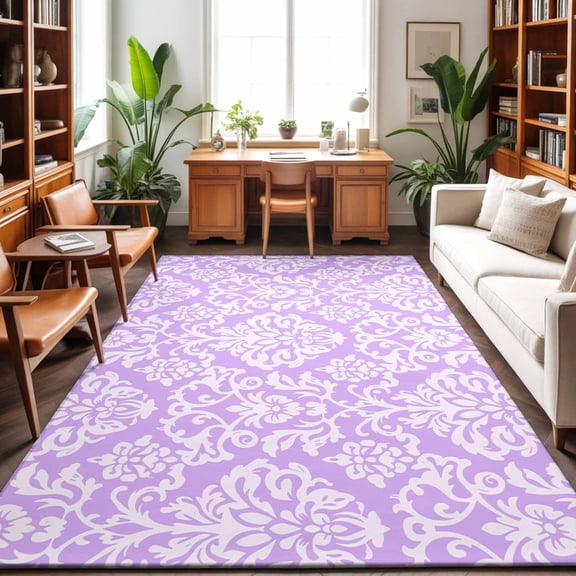 Large Area Rugs 8'x10', Purple Boho Flowers Carpet Runner Indoor Outdoor Rugs Home Decor Aesthetic, Vintage Ethnic Flowers Botanical Non Slip Mats Washable Accent Rug for Living Room Bedroom