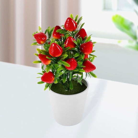 GAXIRE 2-Pack Faux Strawberry Tree Artificial Fruit Bonsai Potted Plant for Home Decor, Multi-Color Decorative Indoor