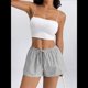 thumbnail image 5 of Pantalones Cortos Tipo Bóxer de Verano con Cintura Elástica, Cordón Ajustable y Estampado de Rayas para Mujer Negro S, 5 of 7