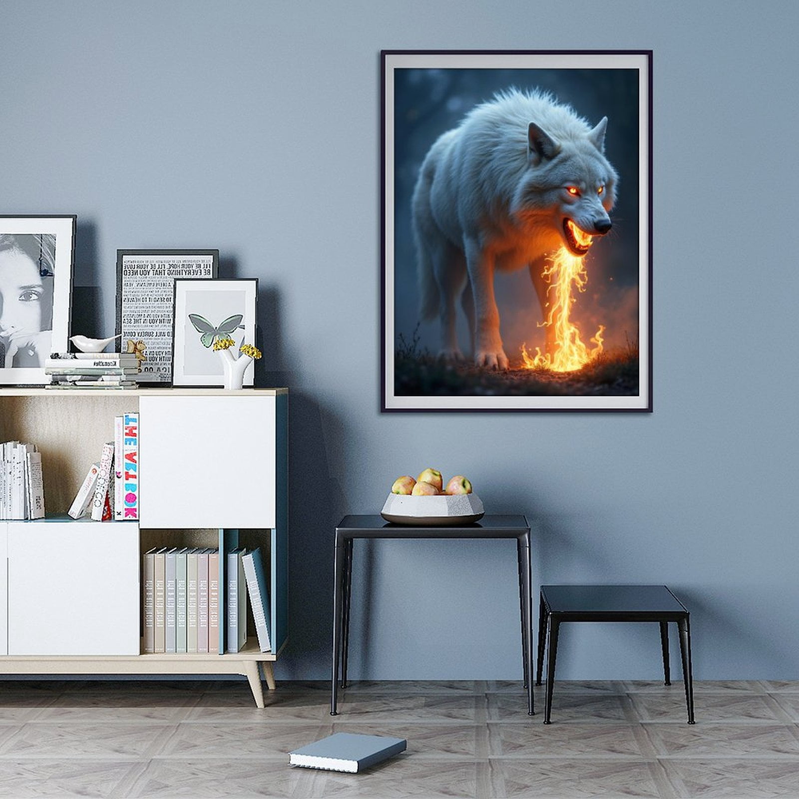 Diamond Art Kits for Adults - 5d White Wolf Flames Glowing Eyes Forest Diamond Painting for Adults, Diamond Art for Adults Beginners, Diamond Painting Kits for Adults for Home Wall Decor
